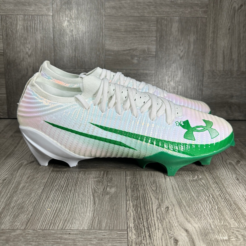 Under Armour Blur Pro Mens 11.5 White Green Football Cleats 3028220-107